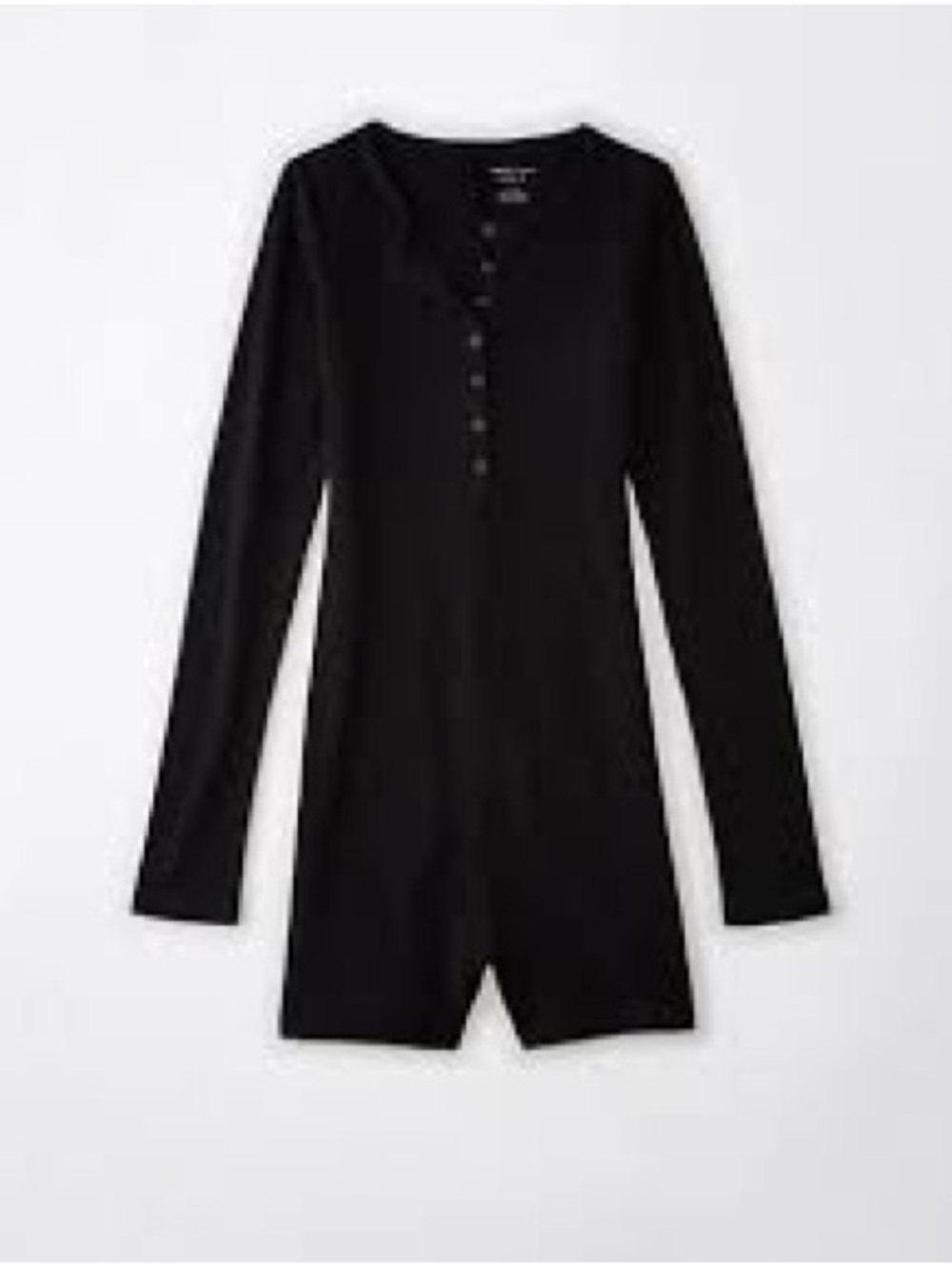 American Eagle Outfitters Black Long-Sleeve Henley Romper
